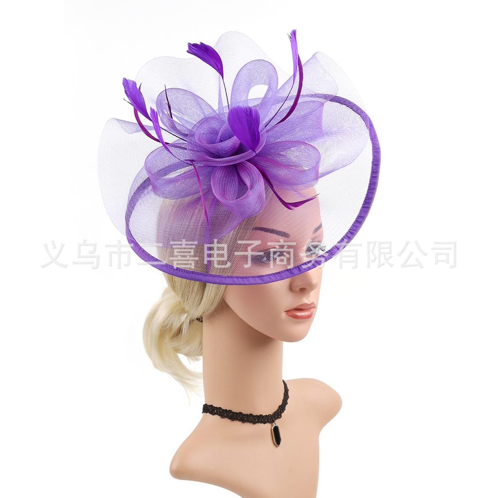 European and American new bridal headgear mesh feather headband party ball top hat jockey club retro hair accessories