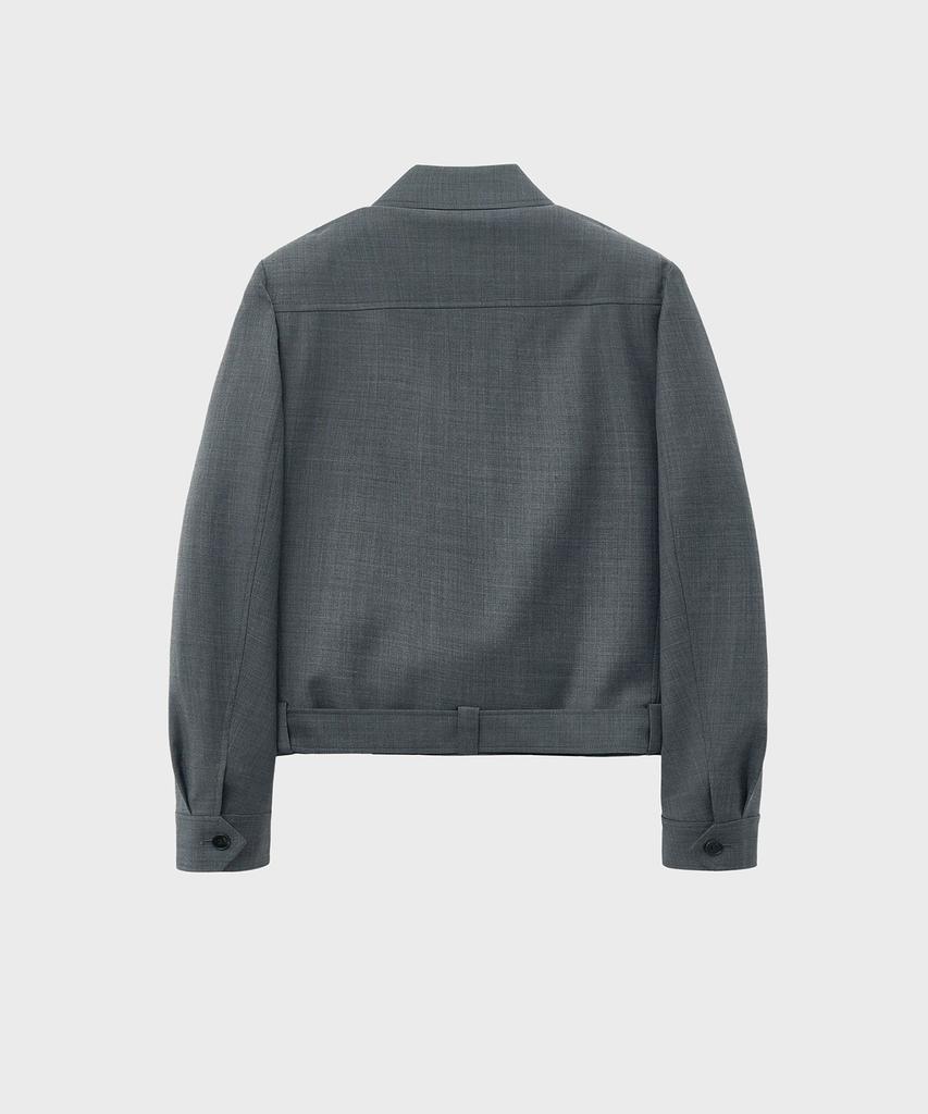 Noirer Wool Field Pocket Belted Crop Jacket (Grey)
