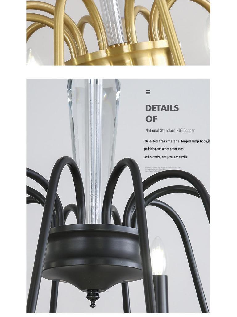 Роскошная французская люстра из чистой меди: Ретро Подвесной Светильник-Свеча для Гостиной, Столовой или Главной Спальни