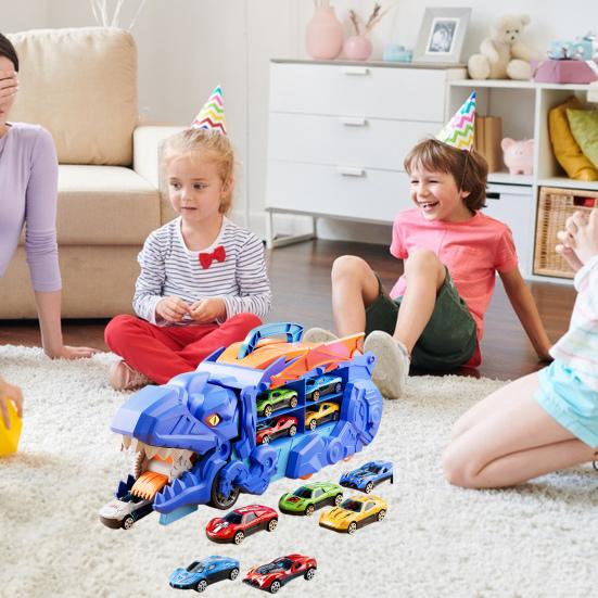 1 Set Kids Dinosaur Carrier Truck Toy with 12 Alloy Die-Cast Cars