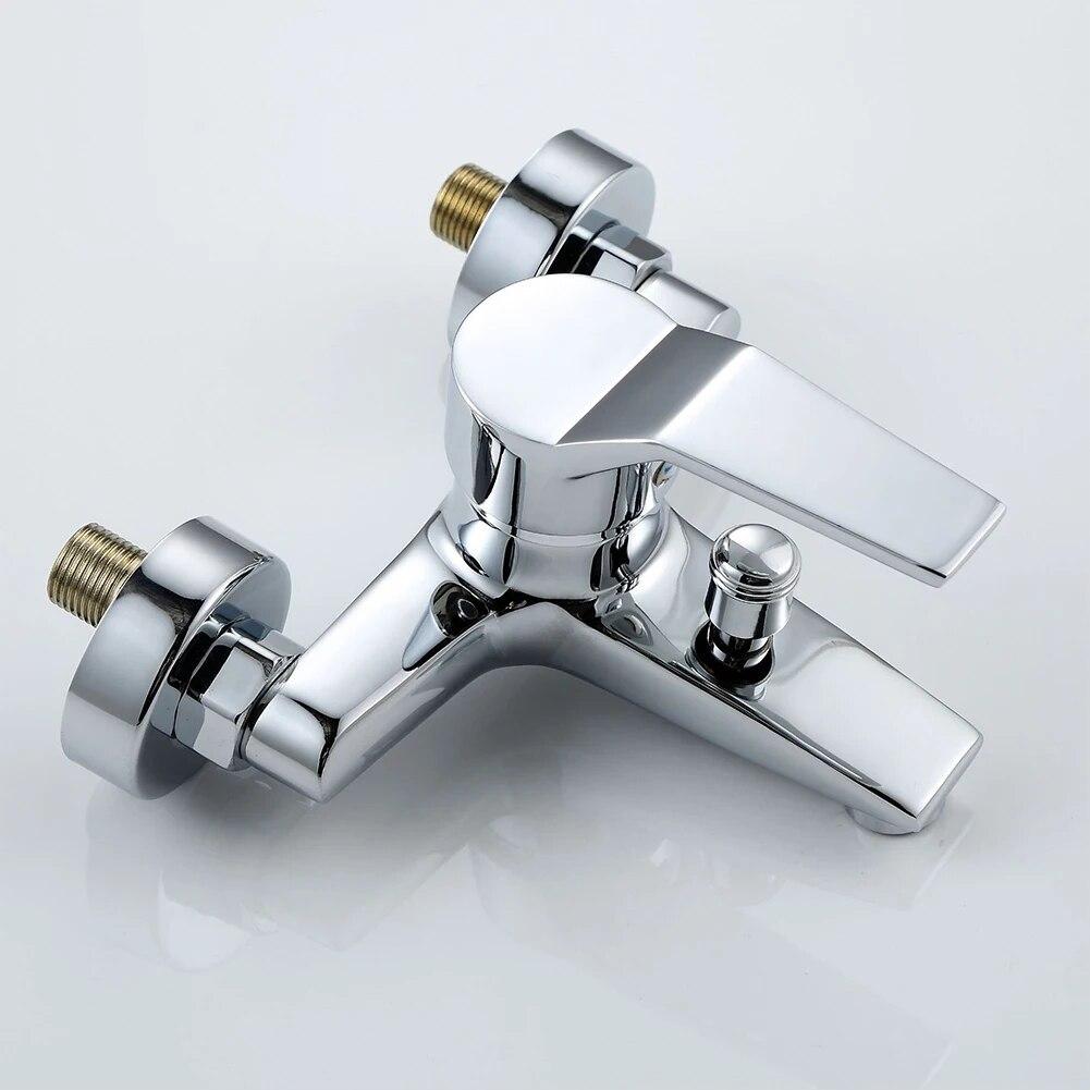Zinc Alloy Basin Faucets Chrome Wall Mounted Hot Cold Water Dual Spout Mixer Tap For Bathroom Splitter Bath Shower Basin