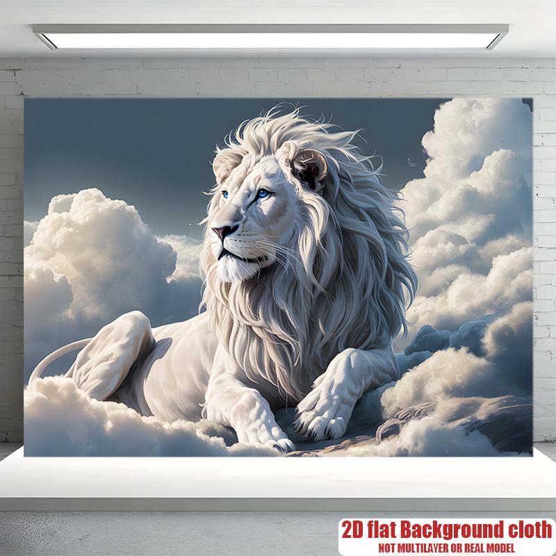 A set of 2D flat banners with white clouds and lion themes, suitable for background decoration.