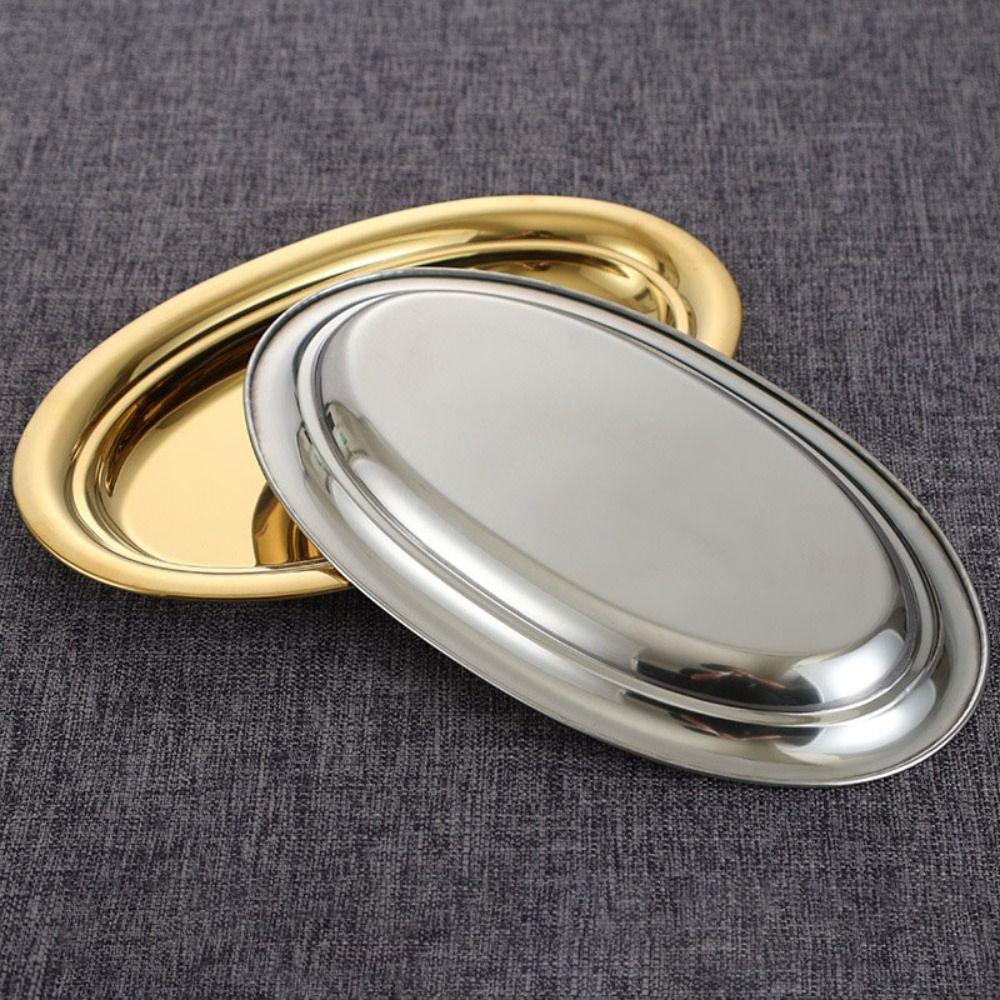 Gold/Silver Barbecue Dish Korean Style Snack Tray Elliptical Steamed Fish Plate Restaurant