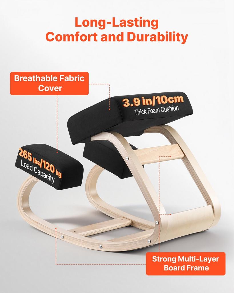Ergonomic Kneeling Chair, Wooden Posture Knee Chair with Thick Foam Cushions and Solid Wood Frame, Adjustable Height, Natural Relief for Neck or Back