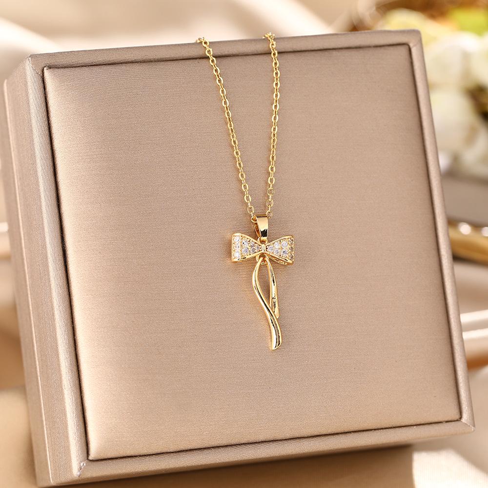 Korean Butterfly Tassel Luxury Diamond Titanium Steel Necklace - Women's Versatile Clavicle Jewelry