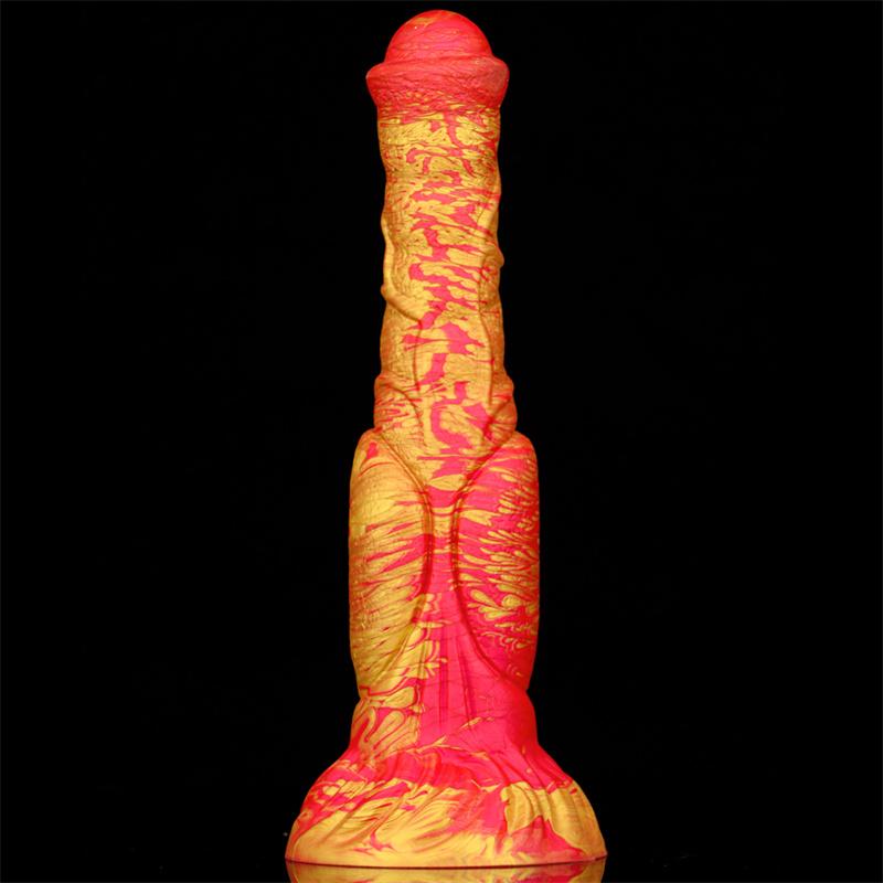 Eggless Horse Cock Mixed Color Liquid Silicone Dildo Female with Oversized Backyard Expansion Anal Masturbator
