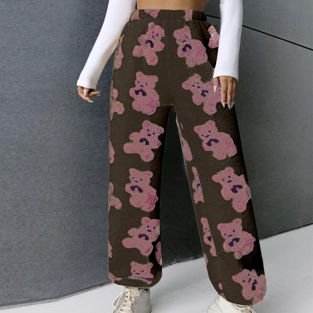 Women's Cute Teddy Bear Plush Pajama Pants, Soft, Fleece-lined, Warm, Comfortable Plush Pants, Casual Pants