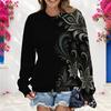 Women Plus Size Teal Floral Printed Round Neck Long Sleeve Pullover Sweatshirt