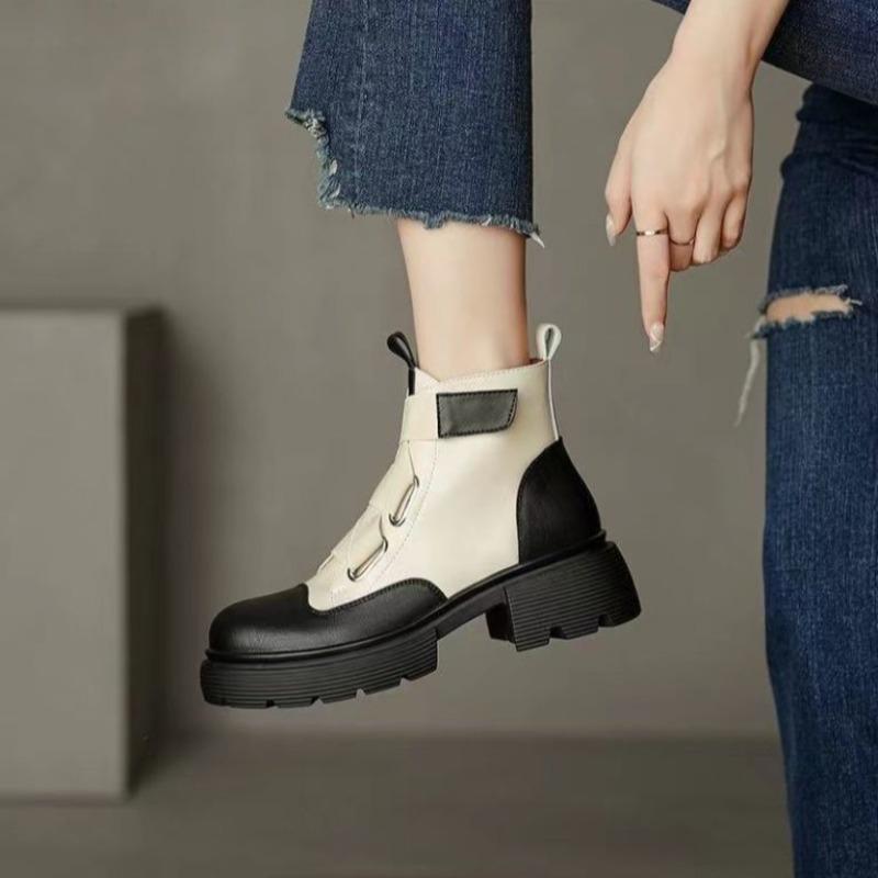Модные ботильоны на платформе в цвете, женские короткие ботинки в стиле панк, боевые ботинки с круглым носком для женщин, толстый мех, большой размер, теплые