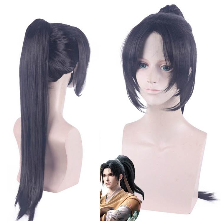Аниме 65 см черные длинные прямые волосы Hakuouki Yukimura Chizuru термостойкое волокно для косплея полный парик чип конский хвост
