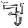 Kitchen Mixer Tap With Sprayer Hot And Cold Stream Wall Mount Pot Filler Faucet Pull Out Two Hole Wholesale Black Hot Sale