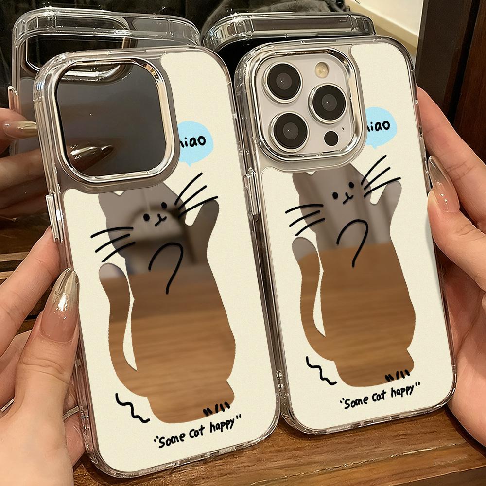 Милый Чехол Для Телефона С Узором Котенка И Зеркалом Для IPhone 17 Pro Max 16 13 11 15 14 12 Air 16 17 15 Модный Защитный Чехол Funda