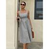 Women Casual Fashion Square Neck Sleeveless Color Block Striped High Waist Long Dress