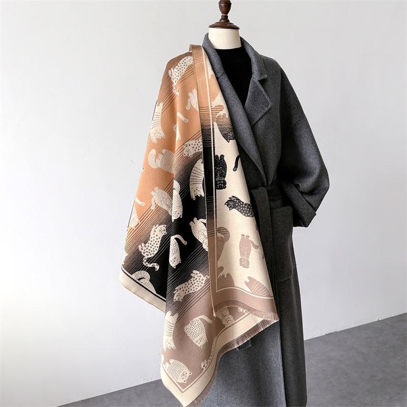 Женский зимний кашемировый шарф Cat Pashmina Роскошные брендовые шали и накидки Bufanda Hijab Travel Stoles Echarpe Warm Blanket