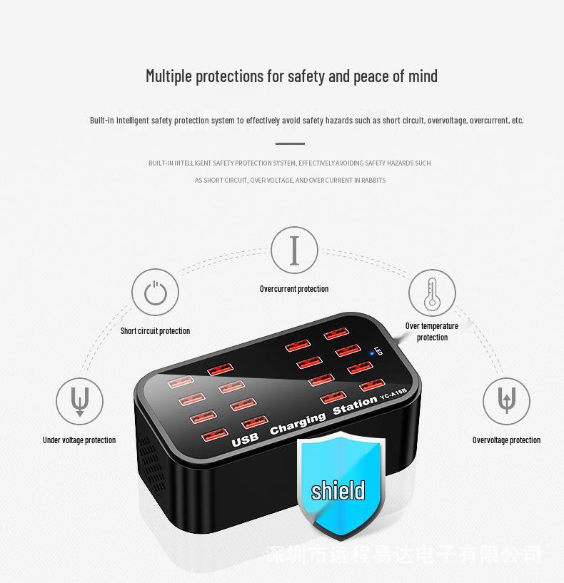 Germany 2026 YF16 100W USB Multi-Port Desktop Charger: Fast Charging Station for Mobile Devices