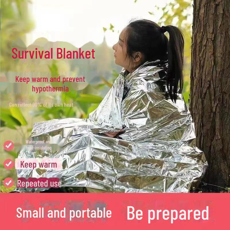 Аварийное изоляционное одеяло из алюминиевой пленки - серебристое, портативное, для улицы, путешествий, альпинизма - 130*120 см