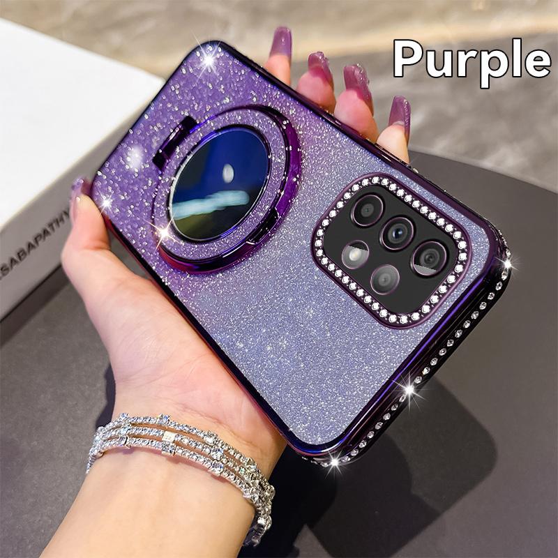 KEYSION Luxury Glitter Jewelled Magnetic Phone Case for Samsung Galaxy A52 S 5G A32 4G Makeup Mirror Stand Shockproof Back Cover