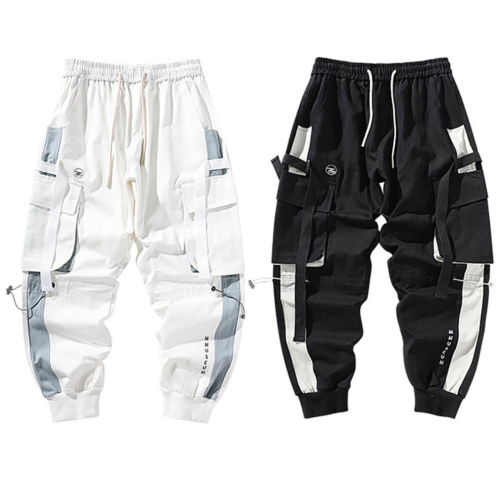 Мужские брюки-карго в стиле хип-хоп с завязками на щиколотках, длинными, с несколькими карманами и завязками на щиколотках
