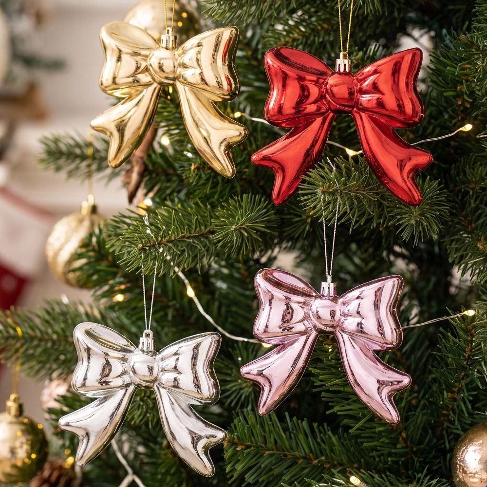 Glossy Texture Christmas Bow Pendant 3D Design Hanging Bow Ornament Xmas Theme Setup