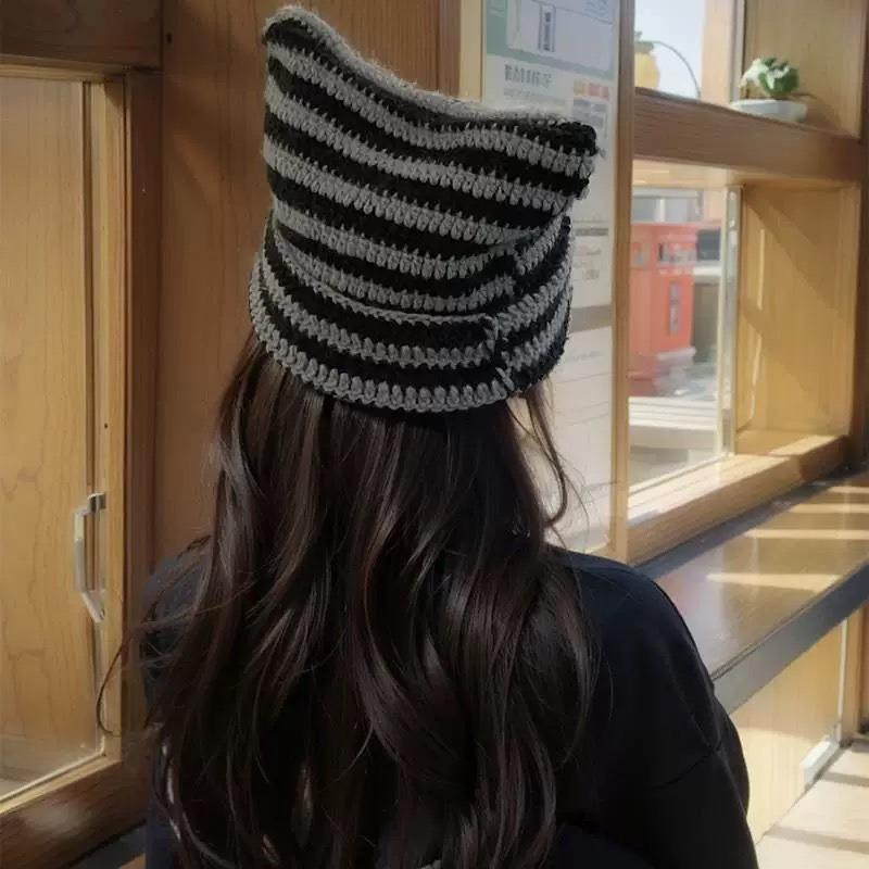 Милая шапочка-дьяволенок ручной вязки из шерсти, детская милая остроконечная шапка-пуловер от холода