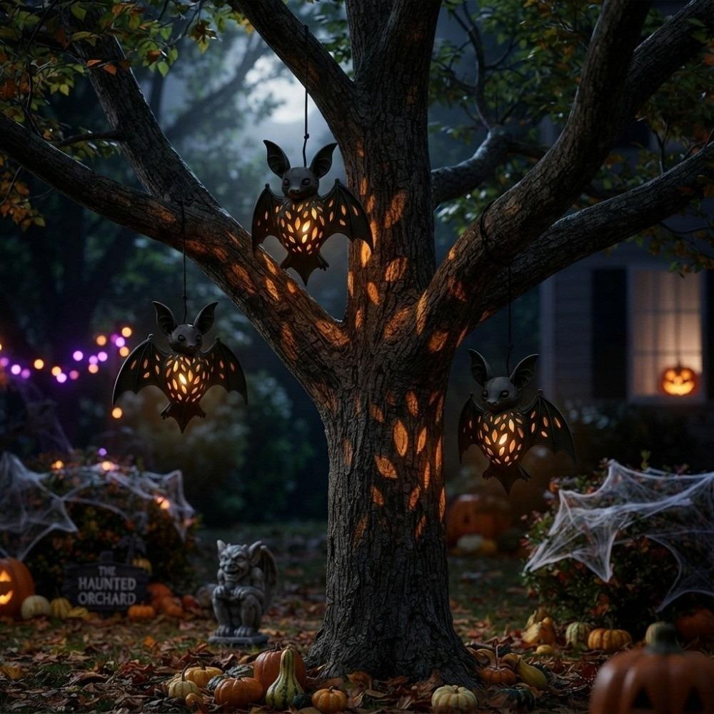 2PCS Openwork Gothic Style Halloween Bat Light Glowing Halloween Bat Lampshade  Ghost Festival