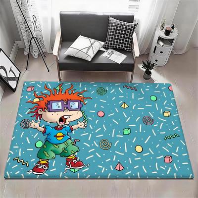 Коврик для пола с рисунком из мультфильма Rugrats, Экологичный, Фланелевый, Нескользящий, Без запаха, Для помещений, Мягкий, Короткий ворс, Домашний коврик