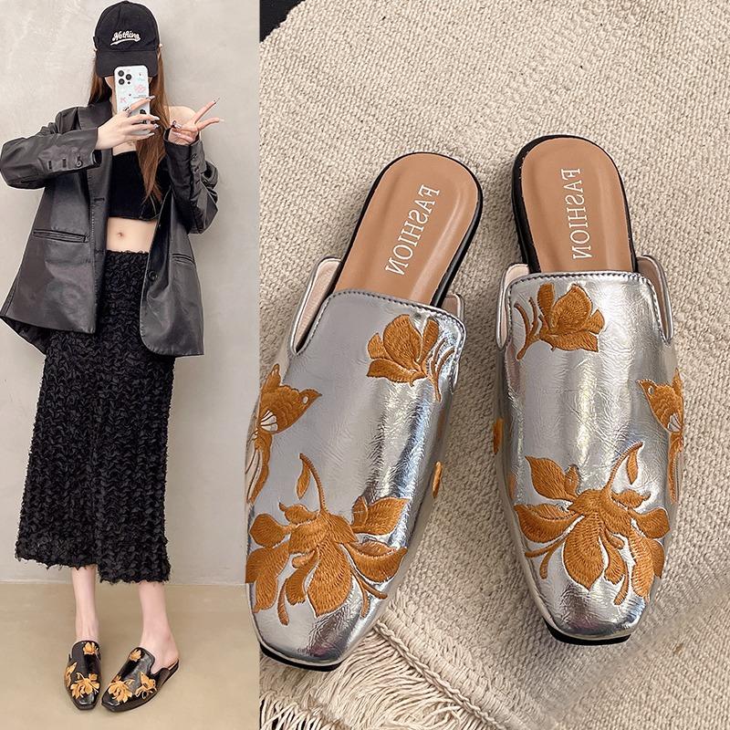 Flower Mules Women Shoes Flats Slippers New Sandals Summer Designer 2025 Dress Flip Flops Comfort Casual Slides Mujer