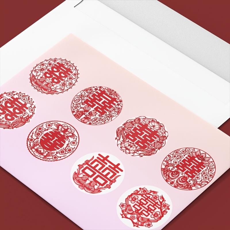 500pcs Round Roll Double Happiness Celebration Stickers for Wedding Figurine Decoration, Candy Sealing Stickers, Gift Decoration Stickers,