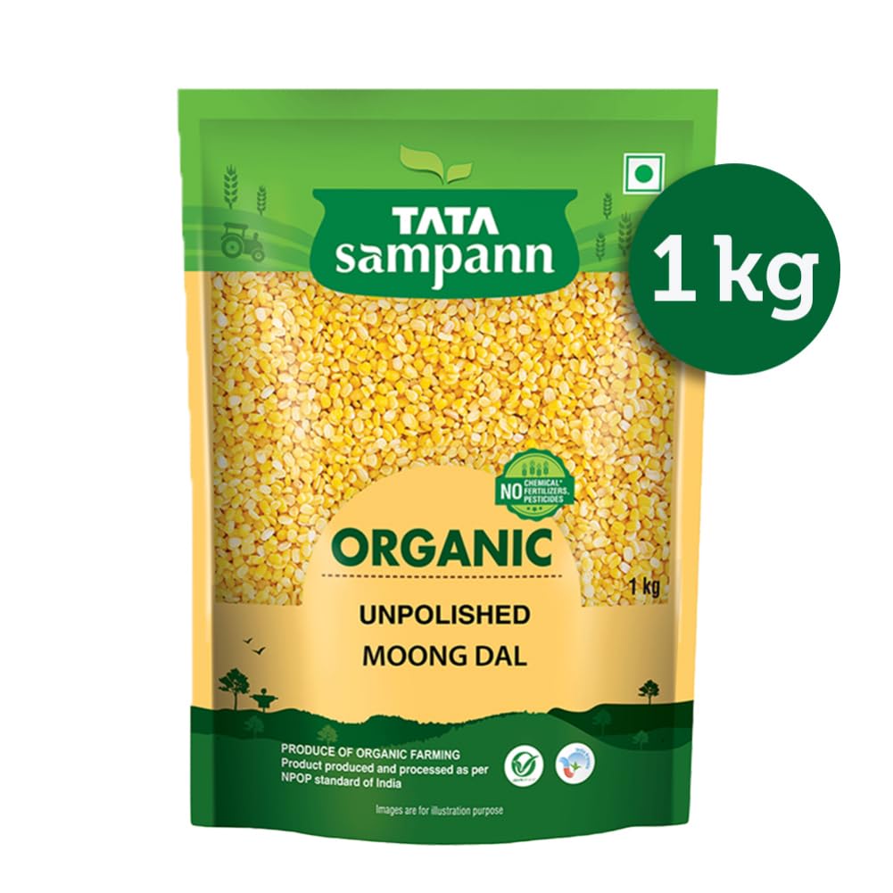 TATA Sampann Органический Нешлифованный Маш 1 кг, Богат Белком и Клетчаткой, Чечевица Для Здорового Ежедневного Питания