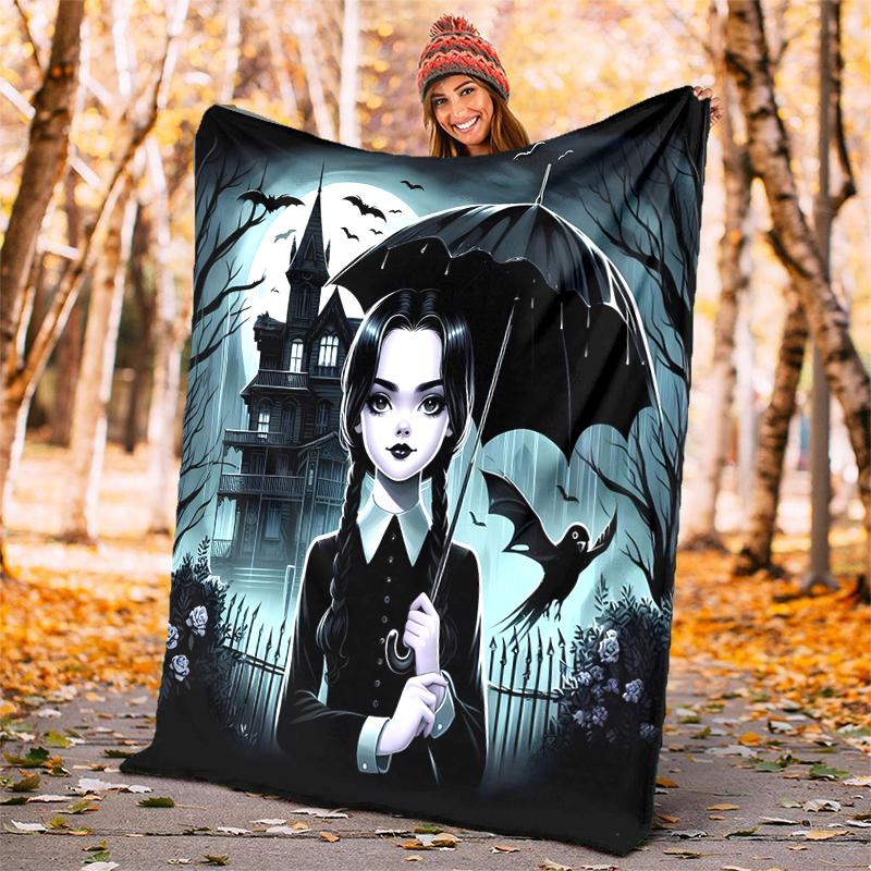 Wednesday Flannel Blanket Soft Warm All-Season Throw, Design for Camping, Car Travel, Hiking Sofa, Bed, Office Perfect Gift for Parties