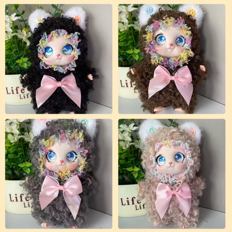 1 шт. Милая Плюшевая Кукла Кошка С Кудрявой Шерстью Брелок Kawaii Венок Из Цветов Мягкая Игрушка С Бантом Для Сумки Брелок Подарок Для Детей