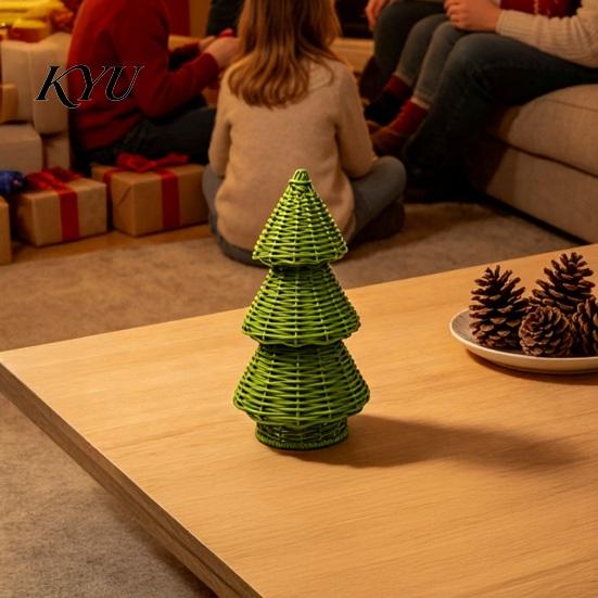 Rustic Christmas Shop Props Handwoven Rattan Tree, Cone Xmas Tree Tabletop Ornament, Compact Table Ornament Holiday Centerpiece for Mantel Fireplace