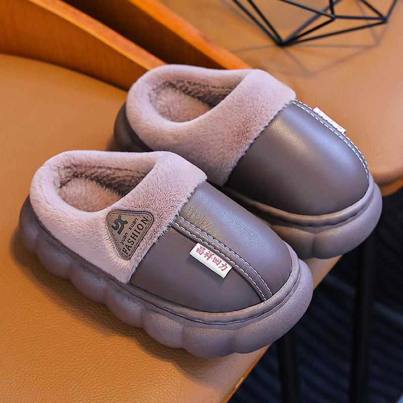 [Autumn Winter Kids Thick Sole Cotton Slippers Boys Girls Non Slip Warm Indoor Home Slippers]