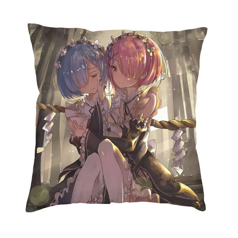 Аниме Анимация Роман Re Zero Наволочка 45x45см Декоративная Печать Подушка-бросок для Гостиной Двусторонняя