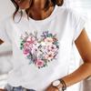 (Азиатский размер) Прекрасный цветочный тренд Графические футболки Футболка Женская верхняя одежда Повседневная Цветочная мода с коротким рукавом Принт Женская футболка