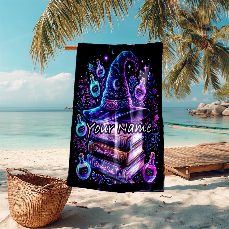 1PC Custom Name Witchcraft Spell Book Beach Towel Highly Absorbent And Sand-Resistant Towel for Swimming, Pool, Yoga, And Travel Lightweight