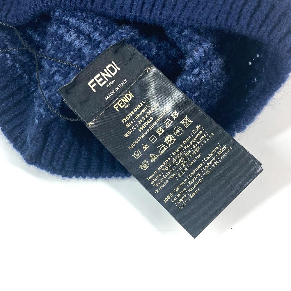 FENDI FXQ798 beanie hat knit hat knit cap Zucca logo  Knit hat Cashmere Navy