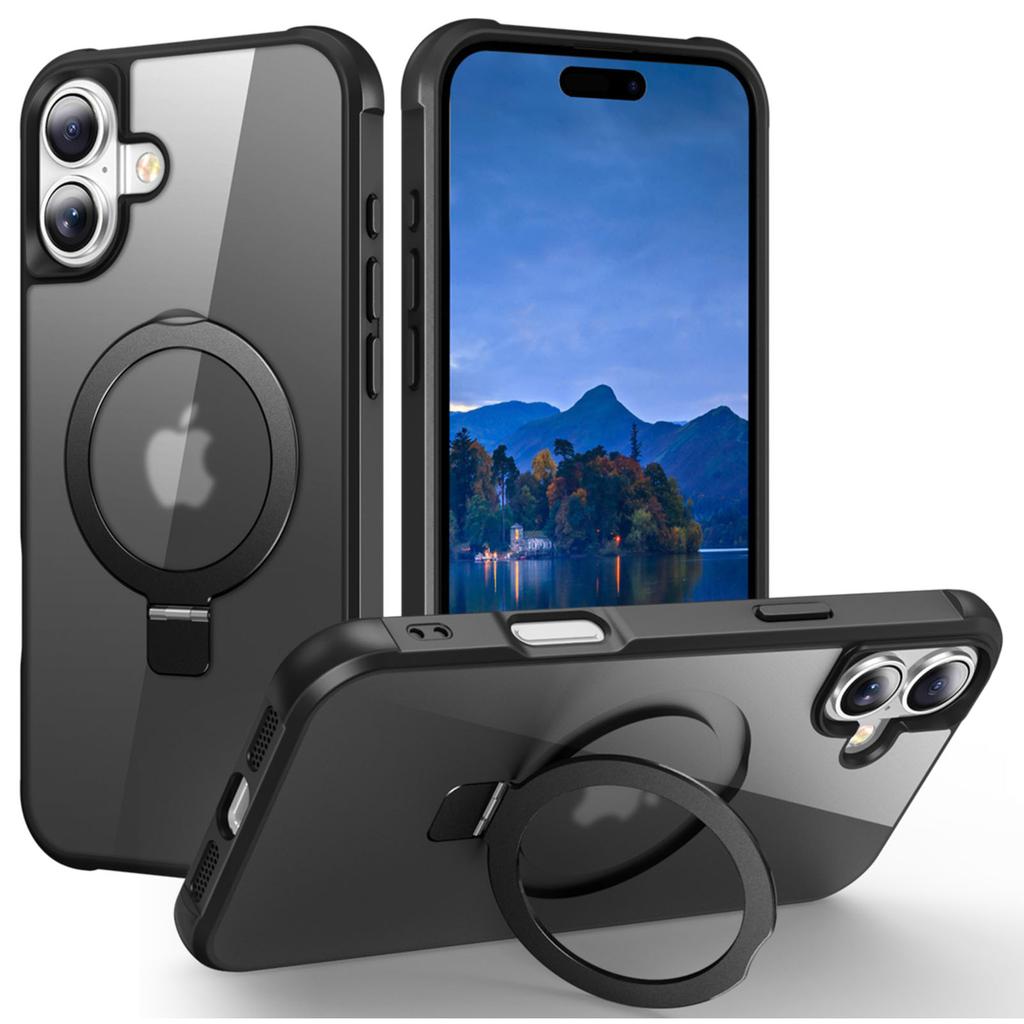For iPhone 16 Plus Case Compatible with MagSafe Ring Holder Kickstand TPU+PC Phone Cover