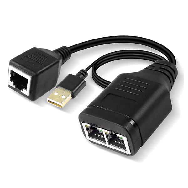 Black PVC RJ45 Network Splitter | 100 Mbps One-to-Two Sharing Device