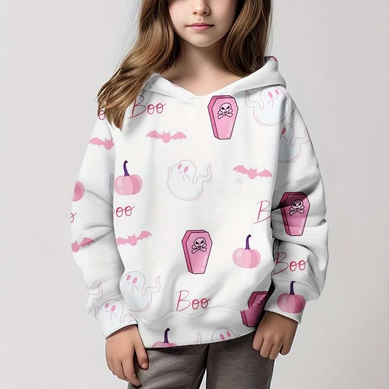 Толстовки с капюшоном, великолепный 3D-принт черепа для девочек, пуловер, толстовка, удобная посадка, вечеринка на Хэллоуин, длинный рукав, детская одежда, топы для девочек