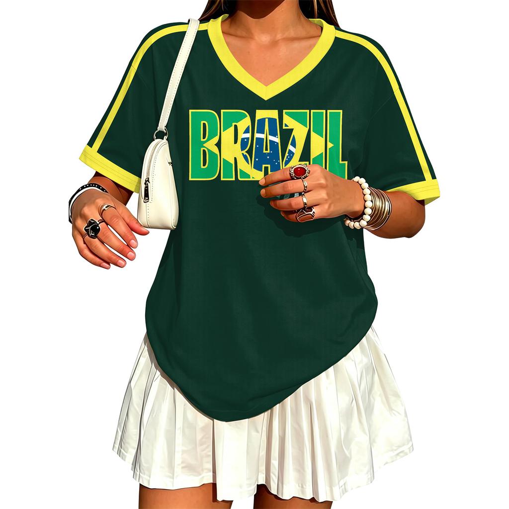 Womens Soccer Jersey V Neck Fan Shirt Y2K Style Short Sleeve Athletic Top Loose Fit Breathable Fabric