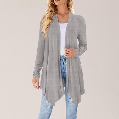 Женские легкие кардиганы с открытой передней частью, с длинными рукавами, повседневные, свободные, тонкие кардиганы с карманами