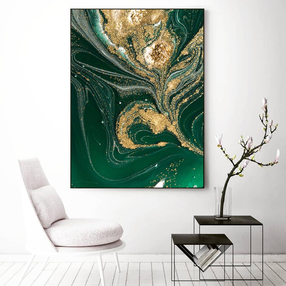 Зеленая золотая фольга, мраморный постер, настенная живопись маслом, эстамп, современная живопись, украшение для гостиной, дома, картина, фреска