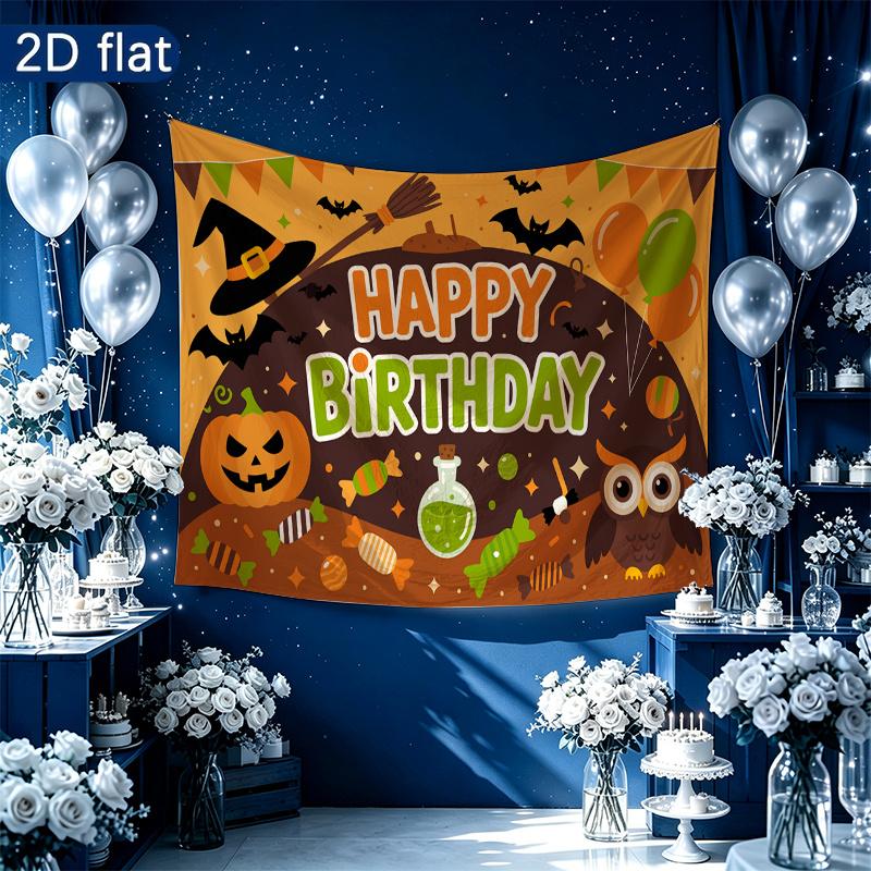 Halloween Birthday Backdrop 1pc - Polyester Party Decor