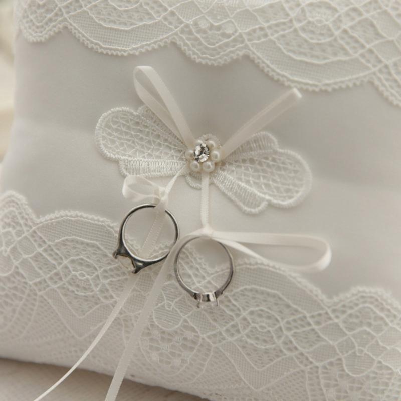 Белые кружева Свадебные кольца Подушка Alliance Bridals Кольценосцы Подушки Декор для церемонии бракосочетания