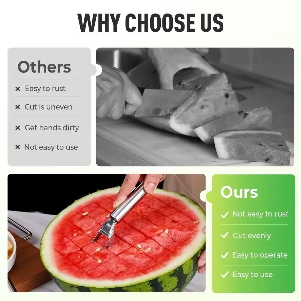 2 in 1 Watermelon Cutter Silver Stainless Steel Watermelon Fork Slicer Multi-purpose Double Head Use Fruit Slicer Kitchen