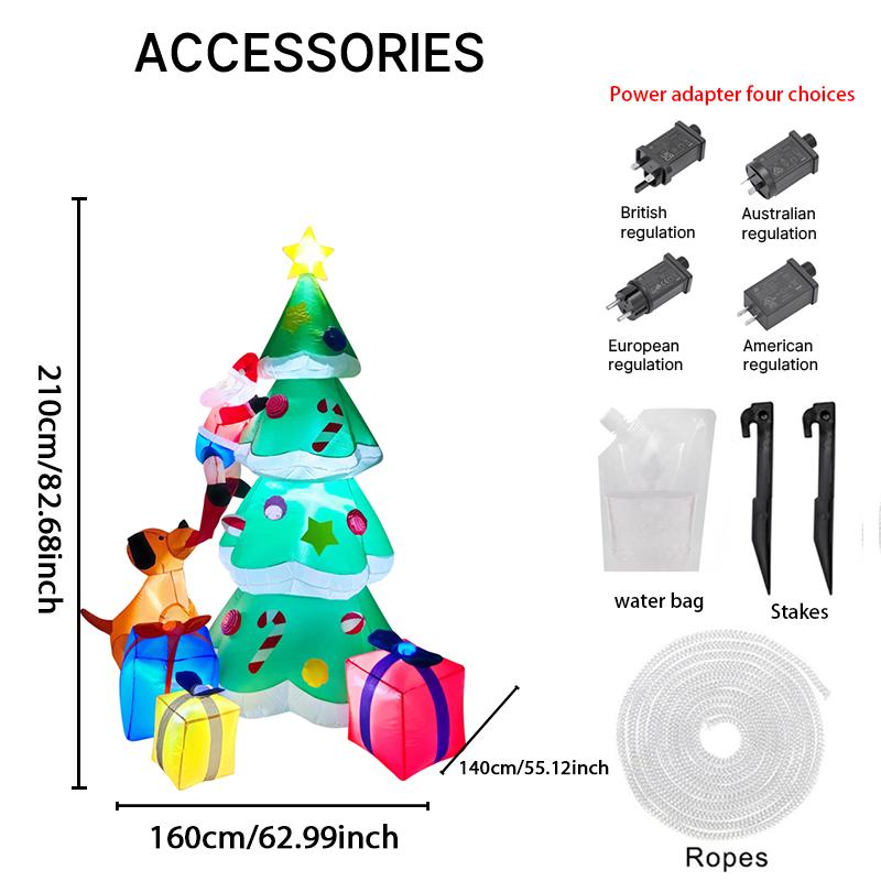 6.89FT Inflatable Toy Christmas Tree Decor Set Santa Claus Dog Gifts Box Xmas Yard Supplies LED Lit Home Ornament Festive Gift