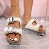 Plus Size 2025 New Open Toe Women's Slippers Summer Hot Sale Buckle Platform pearl Crystal Sandals Outdoor Daily Casual Slippers