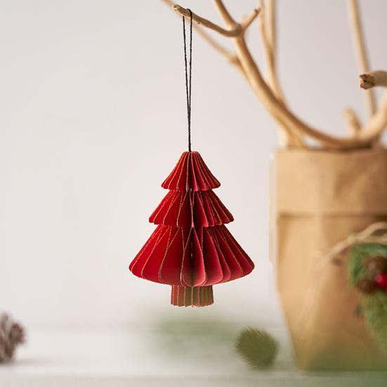 Christmas Paper Honeycomb Ornaments 3D Mini Glitter Edge Honeycomb Tree Ornament Vintage Hanging Paper Lantern for Xmas Tree Home New Year Decor