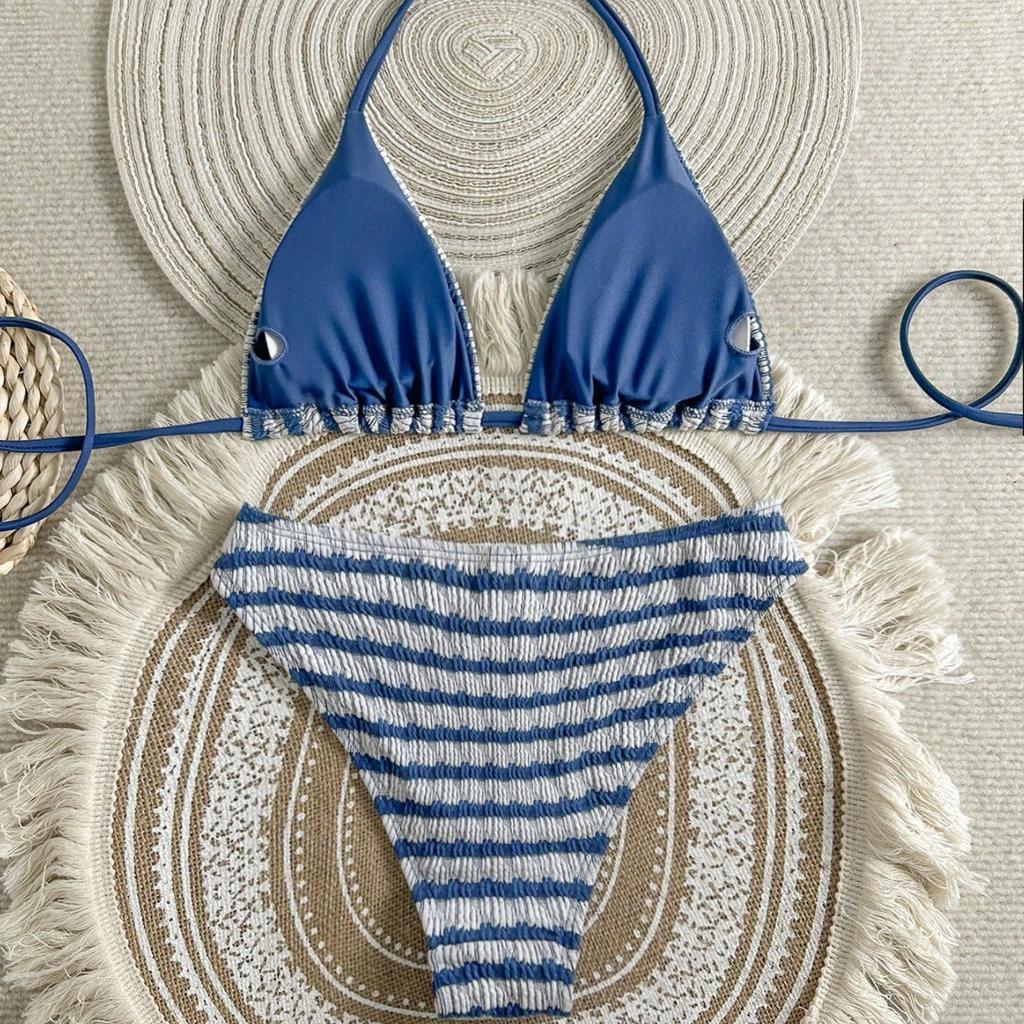 Women's Two Piece Mixed Fabric Bikini Swimsui Textured Fabric, Simple & Stylish Swimwear KTY